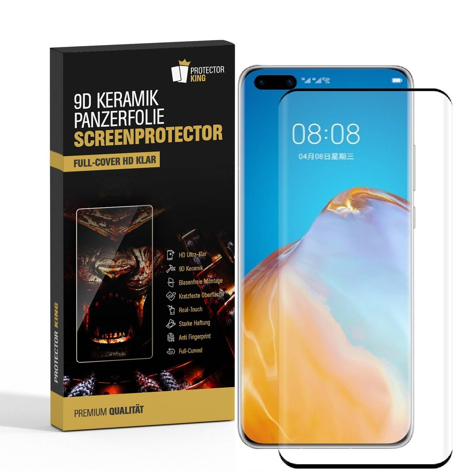 4x 9D Keramik-Glass für Huawei P40 Pro FULL COVER 3D KLAR Panzerfolie Displayschutz Schutzfolie Ceramic Screen-Protector
