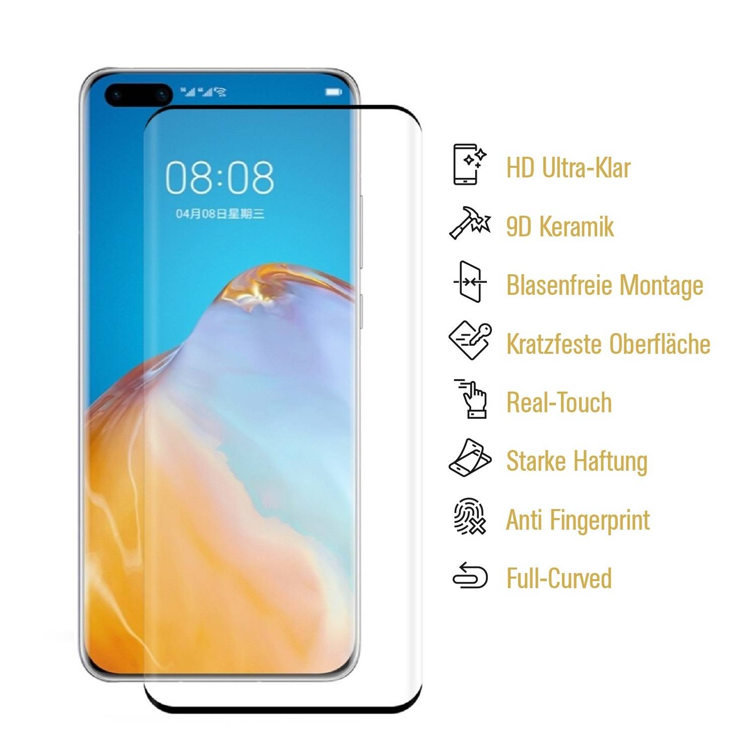 2x 9D Keramik-Glass für Huawei P40 Pro FULL COVER 3D KLAR Panzerfolie Displayschutz Schutzfolie Ceramic Screen-Protector