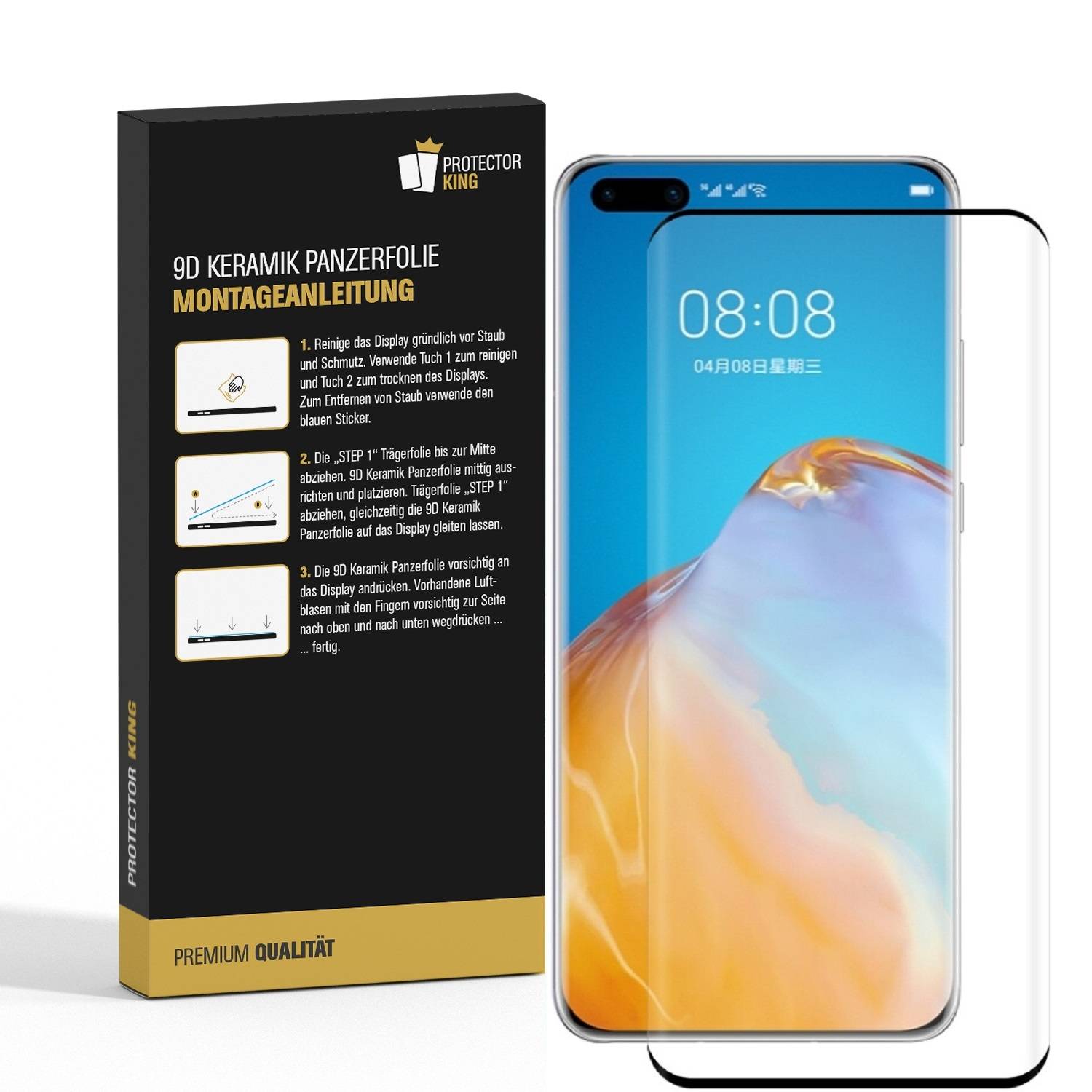 1x 9D Keramik-Glass für Huawei P40 Pro FULL COVER 3D KLAR Panzerfolie Displayschutz Schutzfolie Ceramic Screen-Protector