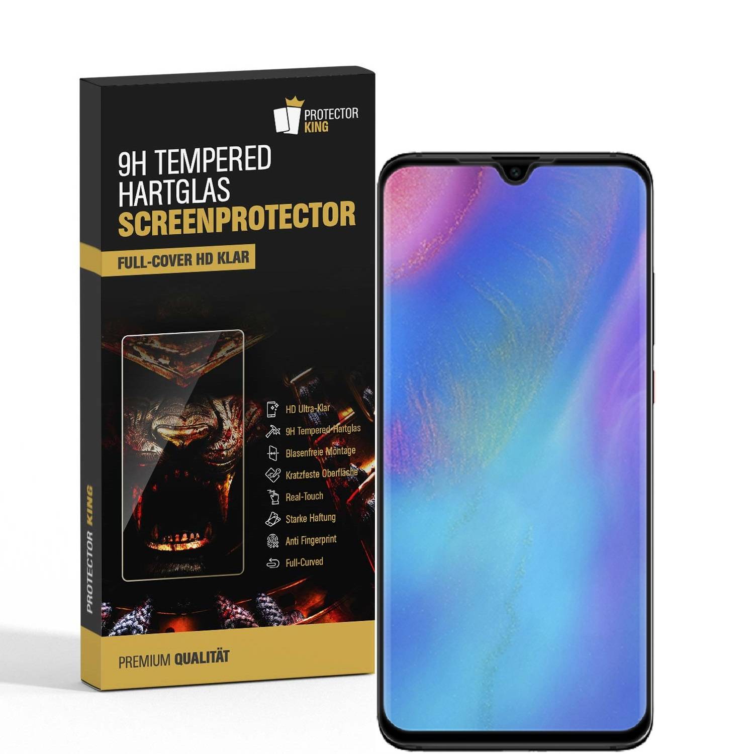 2x 9H Panzerglas für Huawei P30 FULL COVER Displayschutz Schutzglas Hartglas Schutzfolie Panzerfolie KLAR Tempered echtes Displayglas Glasfolie