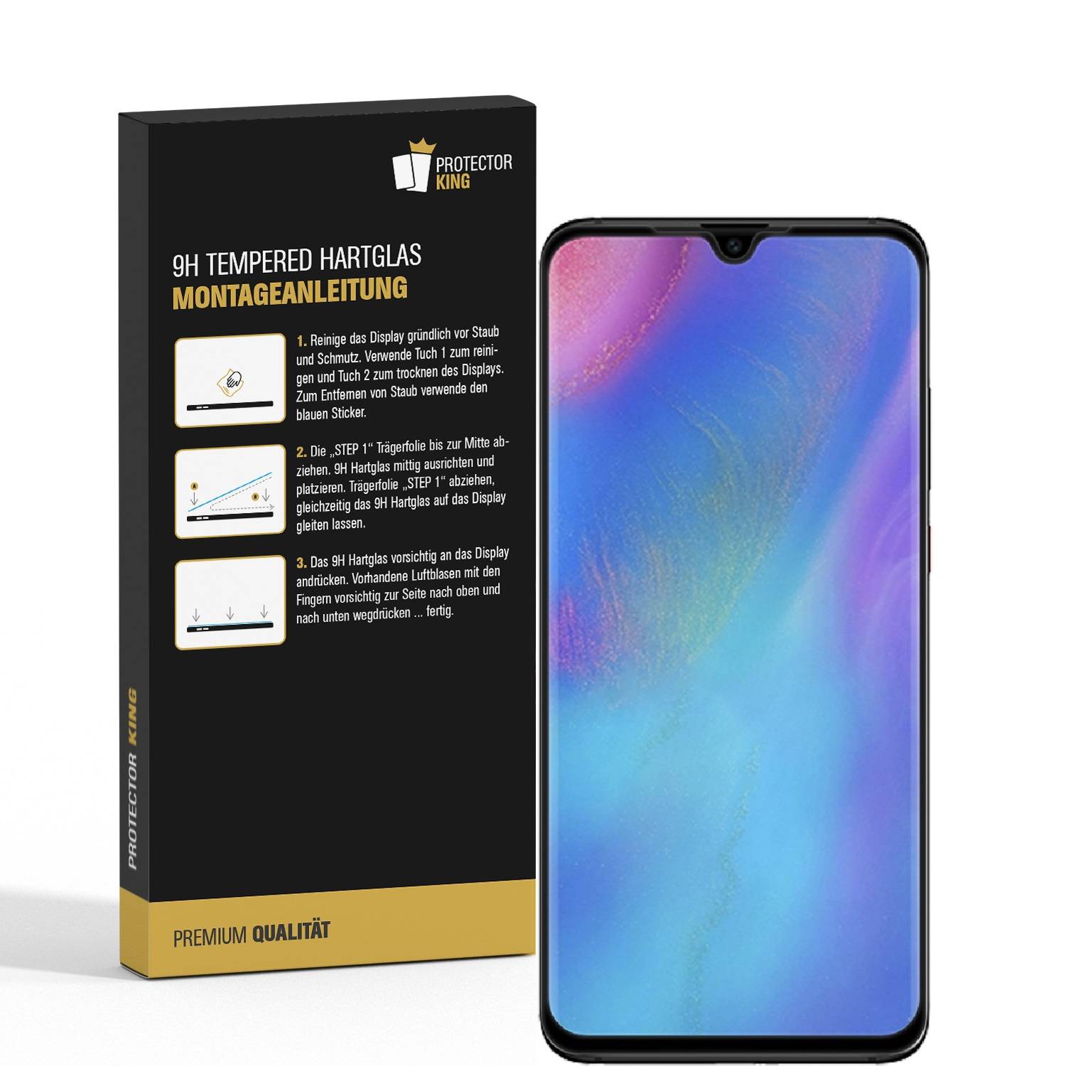 3x 9H Panzerglas für Huawei P30 FULL COVER Displayschutz Schutzglas Hartglas Schutzfolie Panzerfolie KLAR Tempered echtes Displayglas Glasfolie
