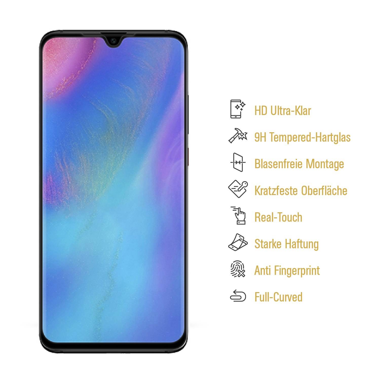 1x 9H Panzerglas für Huawei P30 FULL COVER Displayschutz Schutzglas Hartglas Schutzfolie Panzerfolie KLAR Tempered echtes Displayglas Glasfolie