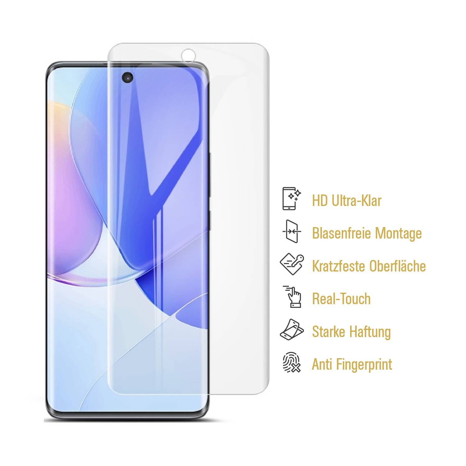 1x Hydrogel-Glass für Huawei Nova 9 Pro Selbstheilend für Micro Kratzer 3D KLAR Panzerfolie Displayschutz Schutzfolie Screen-Protector