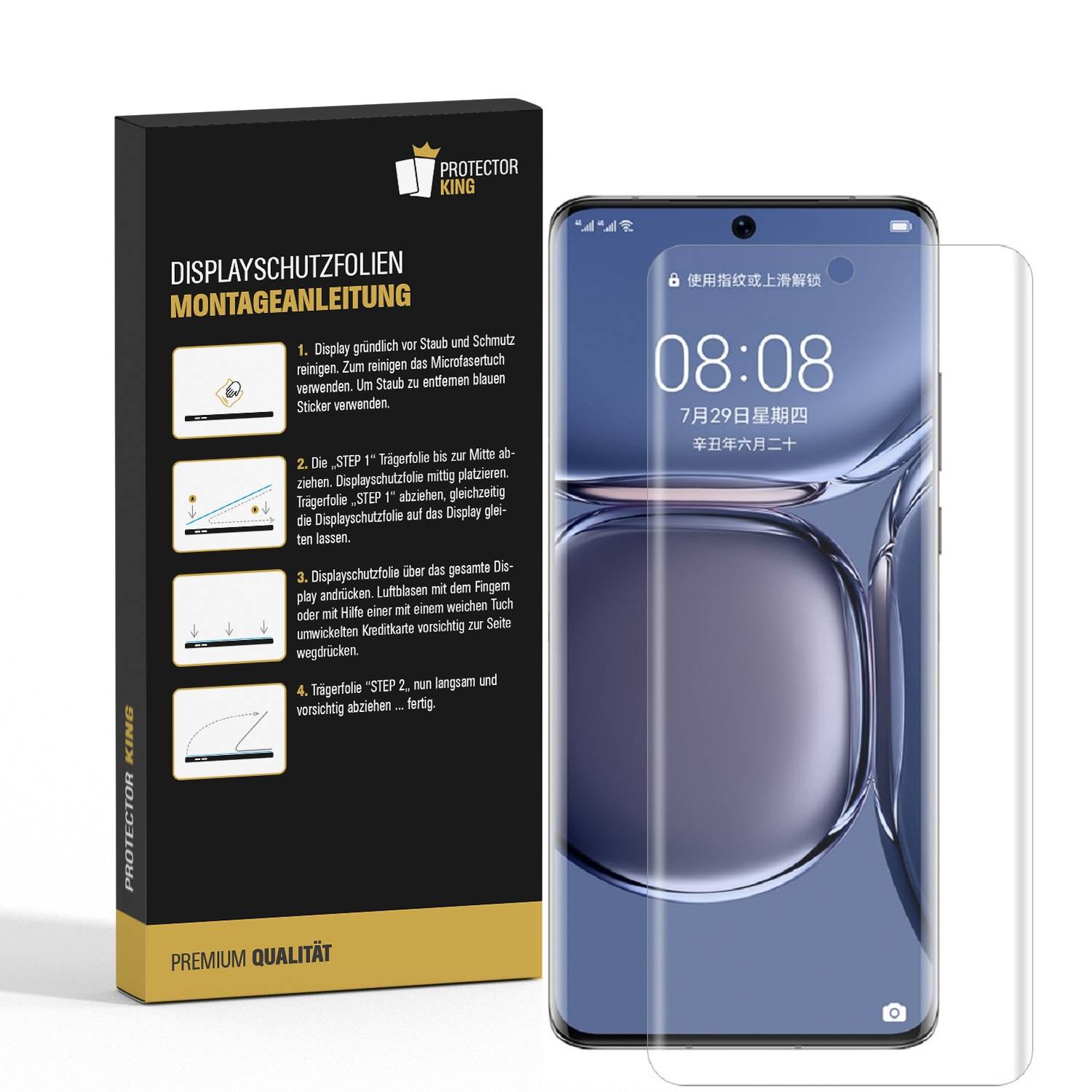 1x Panzerfolie für Huawei P50 Pro FULL SCREEN Displayschutz Schutzfolie KLAR/ ANTI-SHOCK/ ANTI-KRATZ/ ANTI-BRUCH/ ANTI-SCHMUTZ