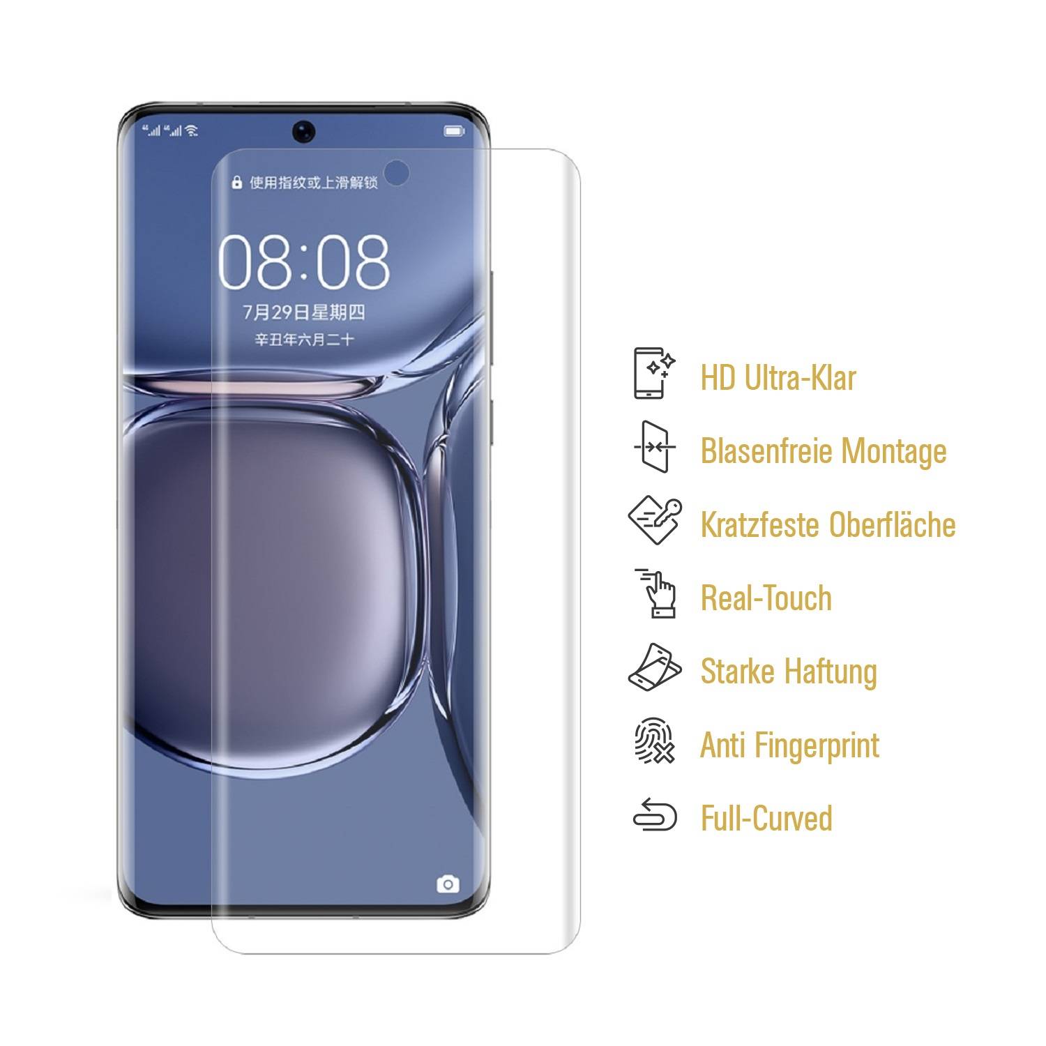 1x Panzerfolie für Huawei P50 Pro FULL SCREEN Displayschutz Schutzfolie KLAR/ ANTI-SHOCK/ ANTI-KRATZ/ ANTI-BRUCH/ ANTI-SCHMUTZ