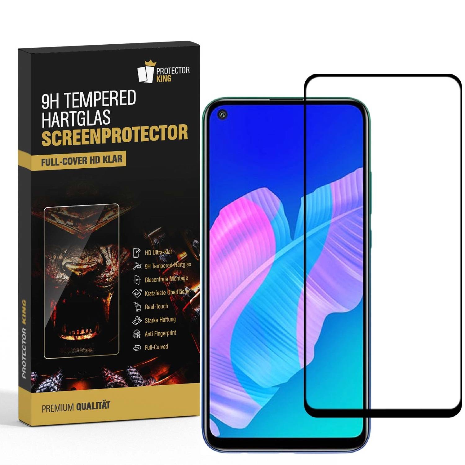 1x 9H Panzerglas für Huawei P40 Lite E FULL COVER Displayschutz Schutzglas Hartglas Schutzfolie Panzerfolie KLAR Tempered echtes Displayglas