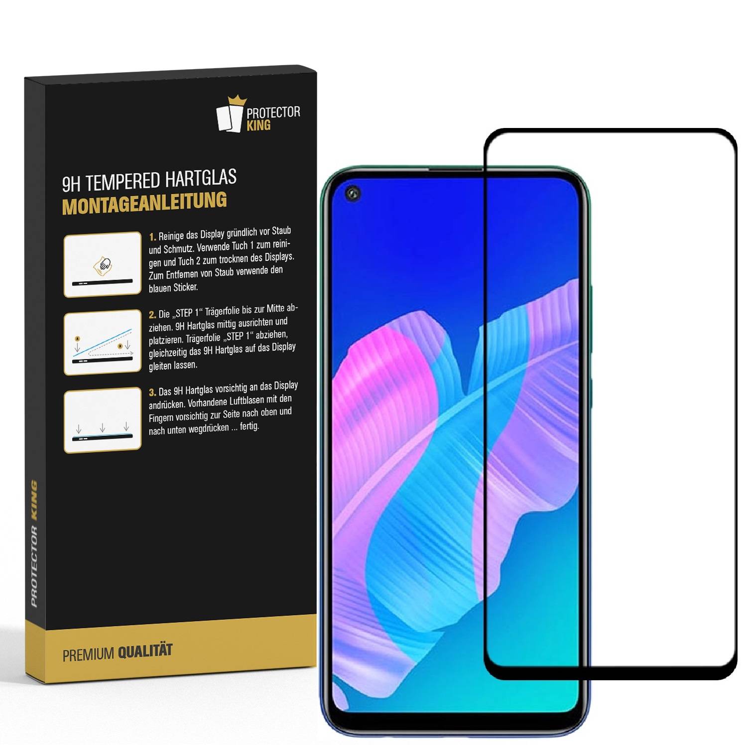 1x 9H Panzerglas für Huawei P40 Lite E FULL COVER Displayschutz Schutzglas Hartglas Schutzfolie Panzerfolie KLAR Tempered echtes Displayglas