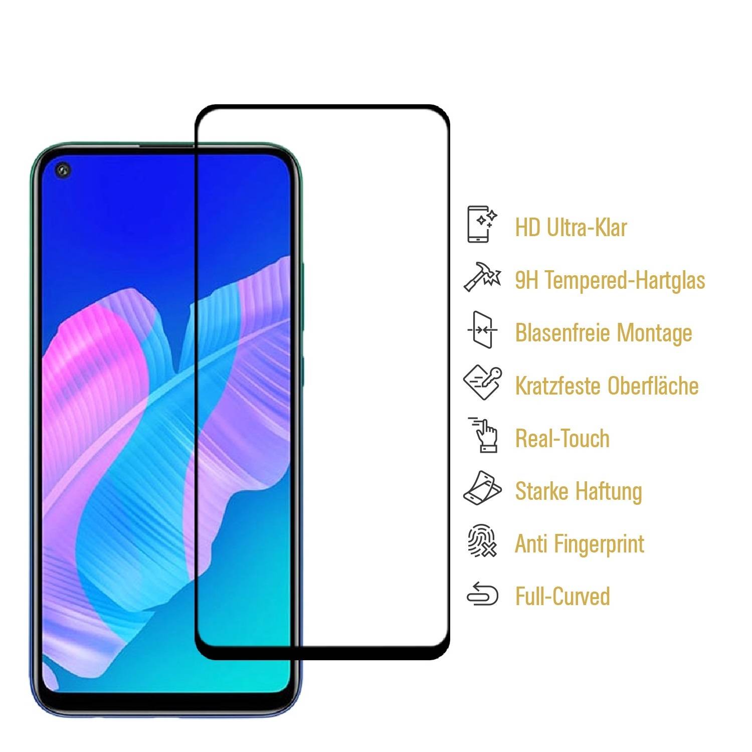1x 9H Panzerglas für Huawei P40 Lite E FULL COVER Displayschutz Schutzglas Hartglas Schutzfolie Panzerfolie KLAR Tempered echtes Displayglas