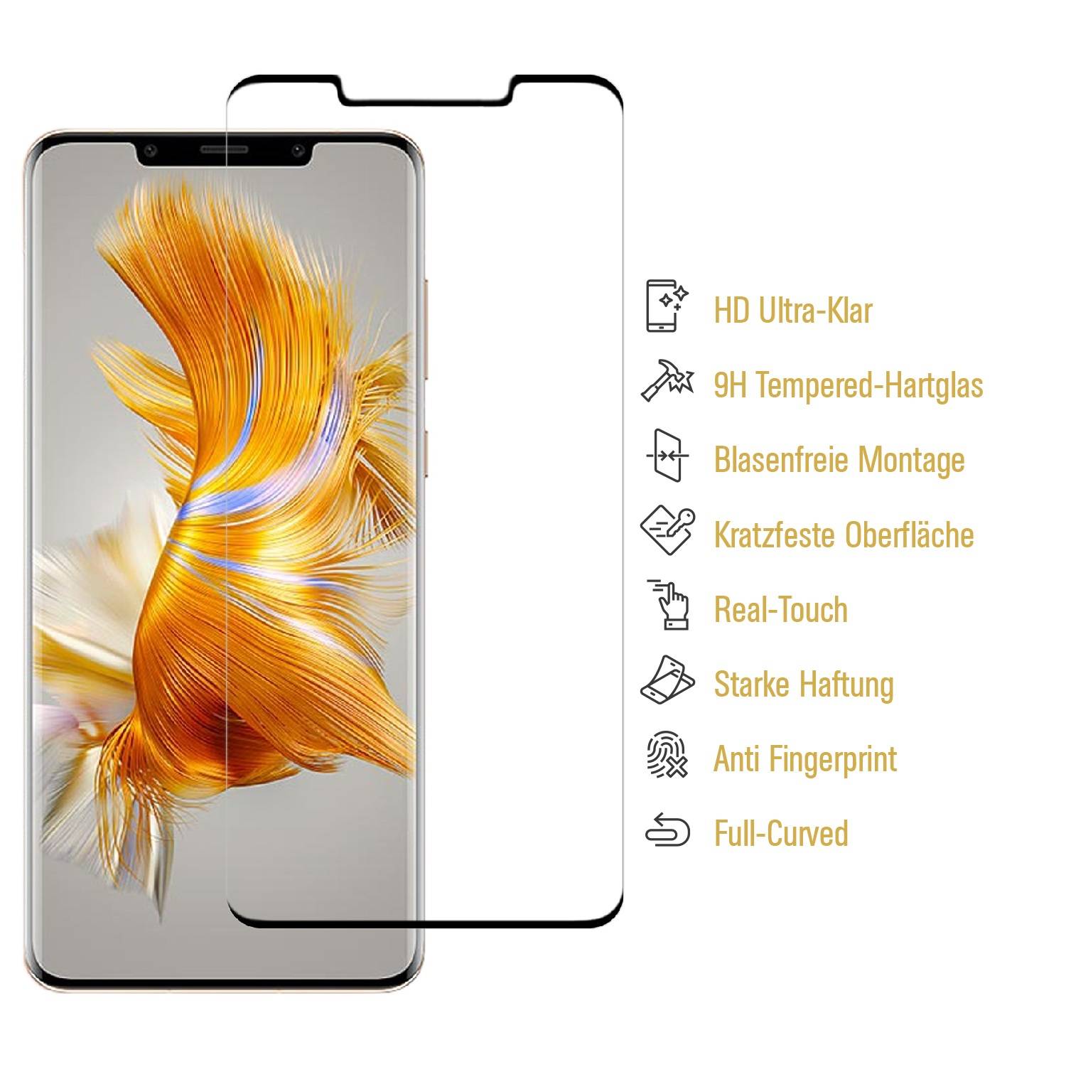 2x 9H Panzerglas für Huawei Mate 50 Pro FULL CURVED Displayschutz Schutzglas Panzerfolie Schutzfolie Displayglas Hartglas echtes Tempered