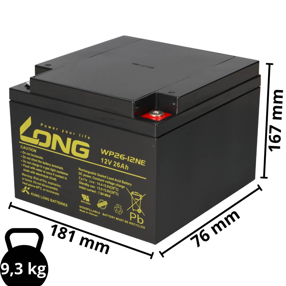Kung Long WP26-12NE AGM Akku 12V 26Ah – für Elektromobil & Scooter