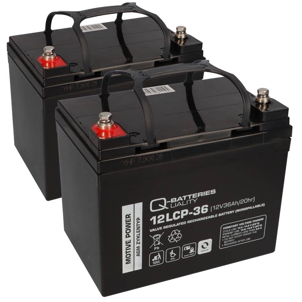 2x 12V 36Ah AGM BLEI AKKU-SATZ für ELEKTRO-ROLLSTUHL Elektromobil