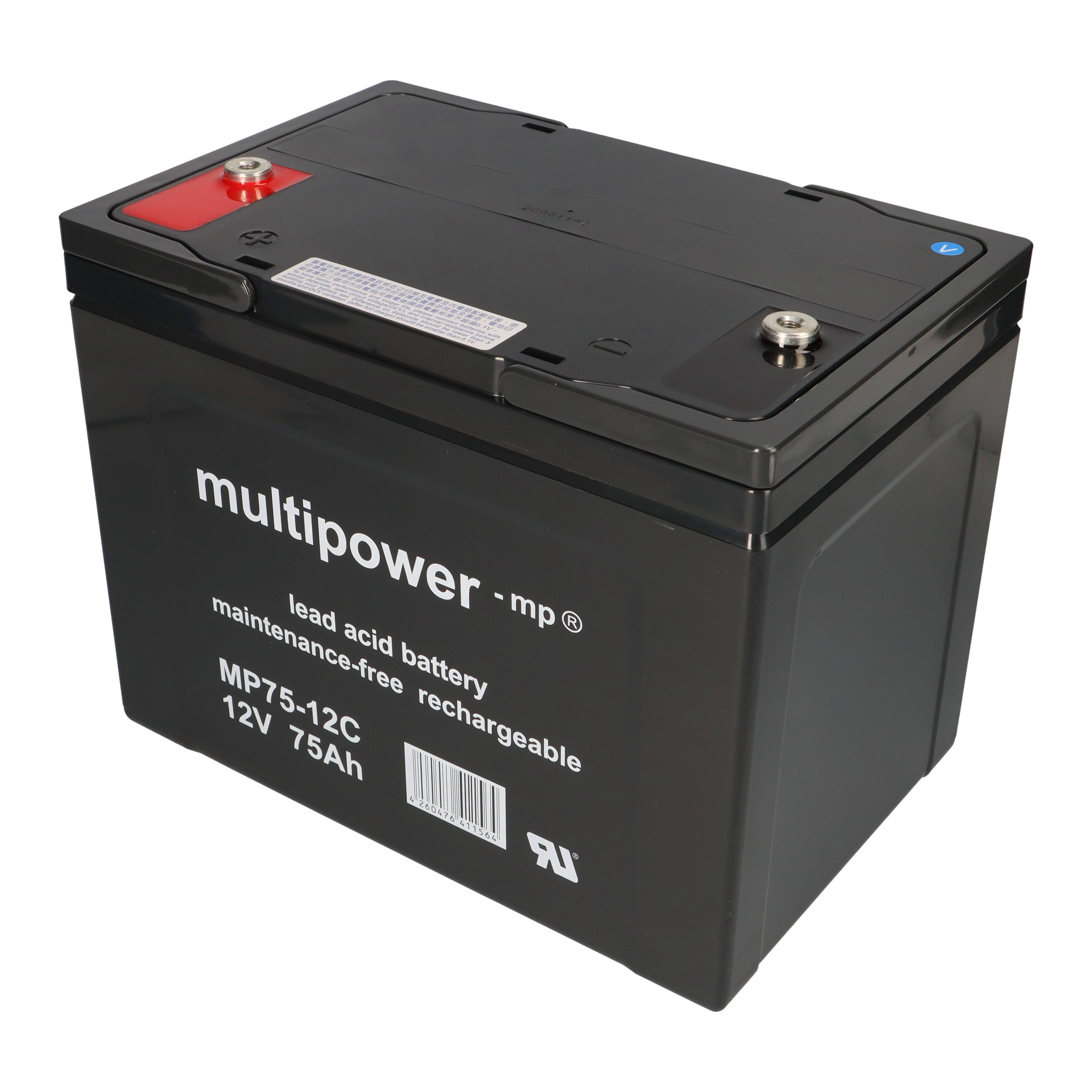 2x Multipower MP75-12C AGM Akku 24V 75Ah – passend für Invacare G50