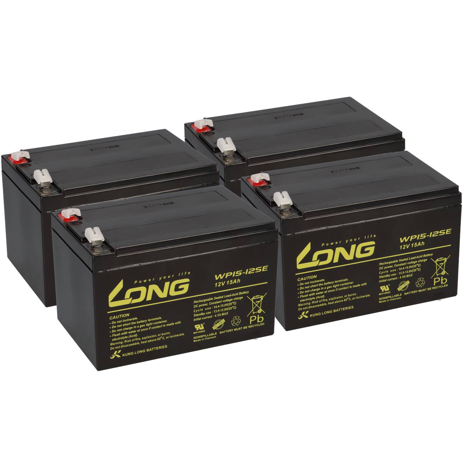 48 V 15Ah AGM-Akkusatz – 4× Kung Long WP15-12SE 12V 15Ah