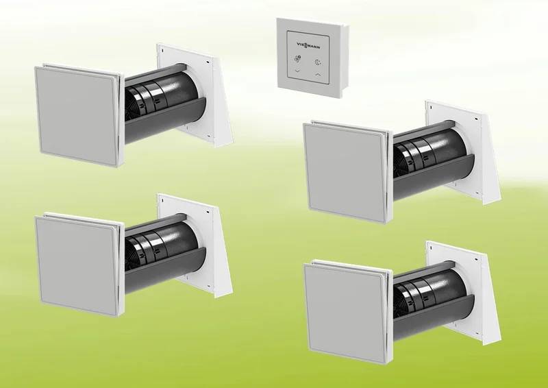 4x Viessmann Vitovent 100-D Typ H40E B55 (L) mit Bedienteil 100-D Leitung Lüftungsset