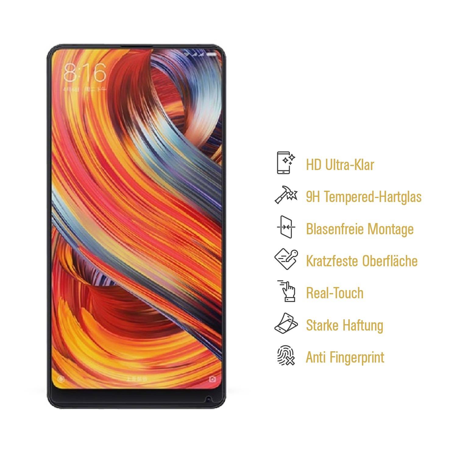 2x 9H Hartglas für Xiaomi Mi Mix 2 Panzerfolie Displayschutz Schutzfolie Schutzglas KLAR Panzerglas Displayglas Glasfolie