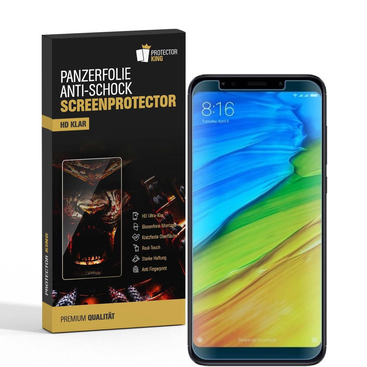 2x Panzerfolie für Xiaomi Redmi 5 Plus ANTI-SCHOCK Displayschutzfolie HD KLAR