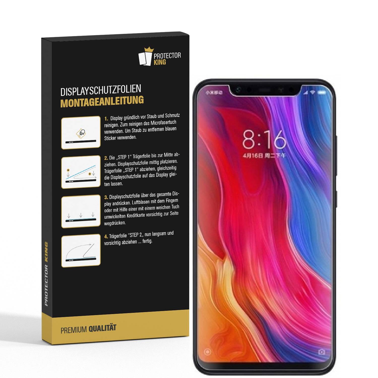4x Panzerfolie für Xiaomi Mi 8 ANTI-SCHOCK Displayschutzfolie HD ULTRA KLAR