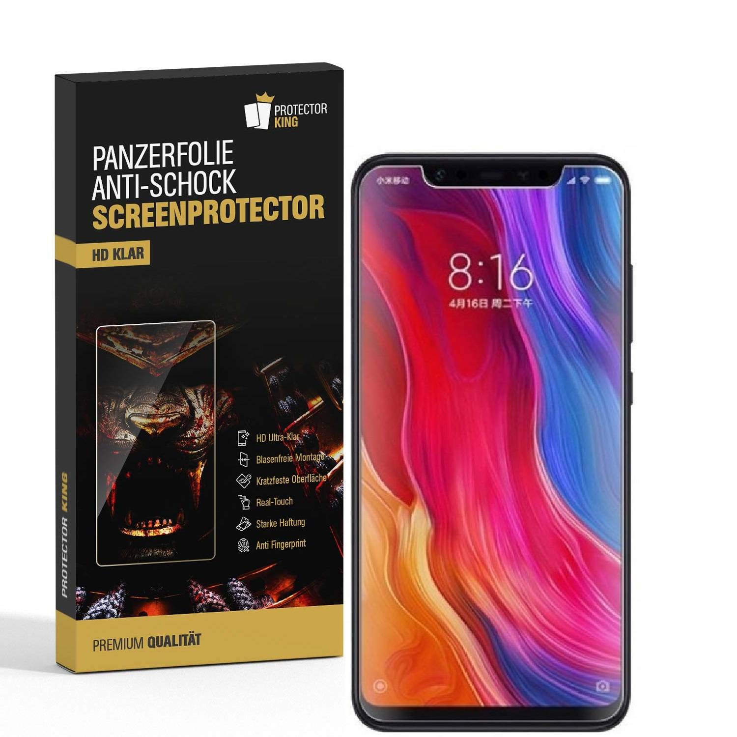 4x Panzerfolie für Xiaomi Mi 8 ANTI-SCHOCK Displayschutzfolie HD ULTRA KLAR