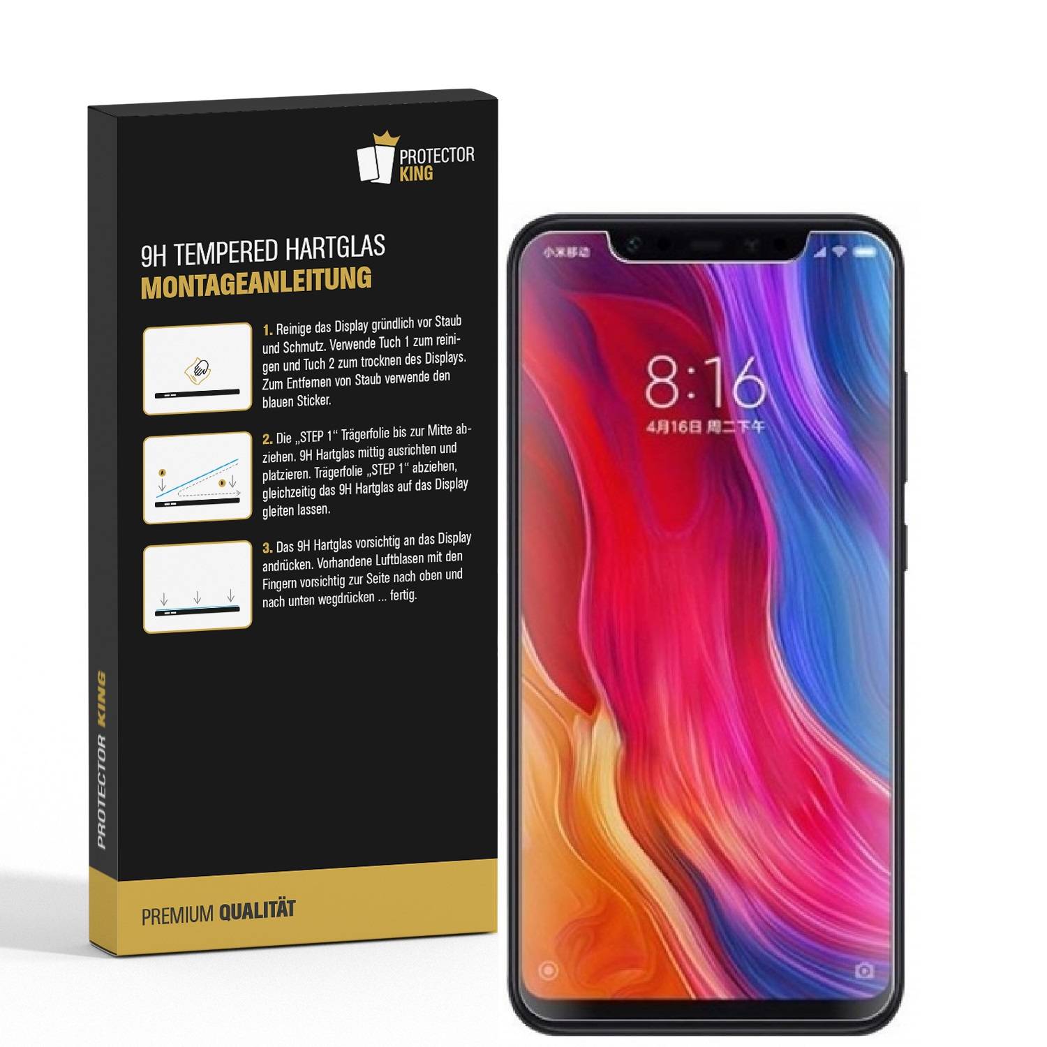 2x 9H Hartglas für Xiaomi Mi 8 Panzerfolie Displayschutz Schutzfolie KLAR Panzerglas Schutzglas Displayglas Glasfolie