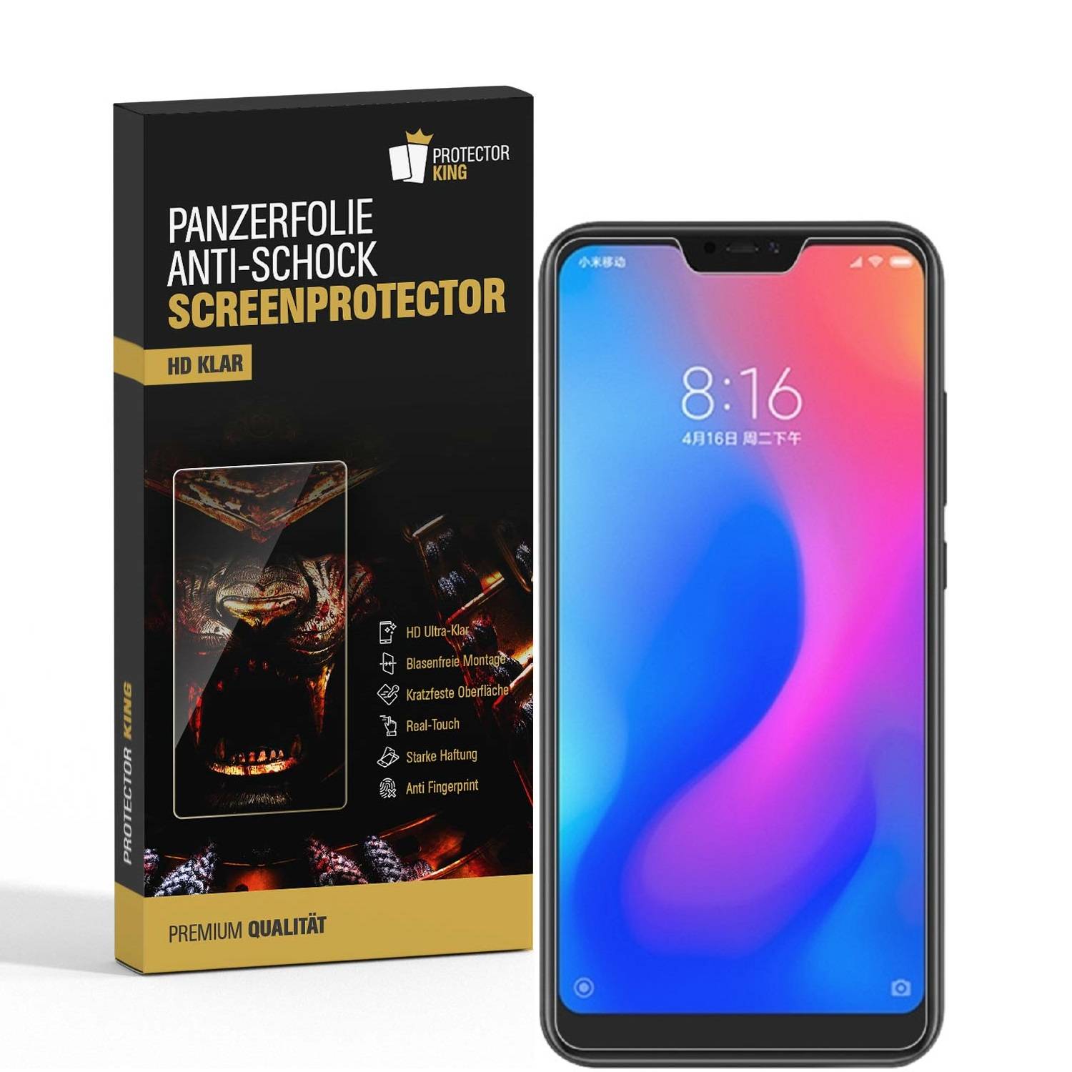 2x Panzerfolie für Xiaomi Redmi Note 6 Pro ANTI-SCHOCK Displayschutzfolie KLAR