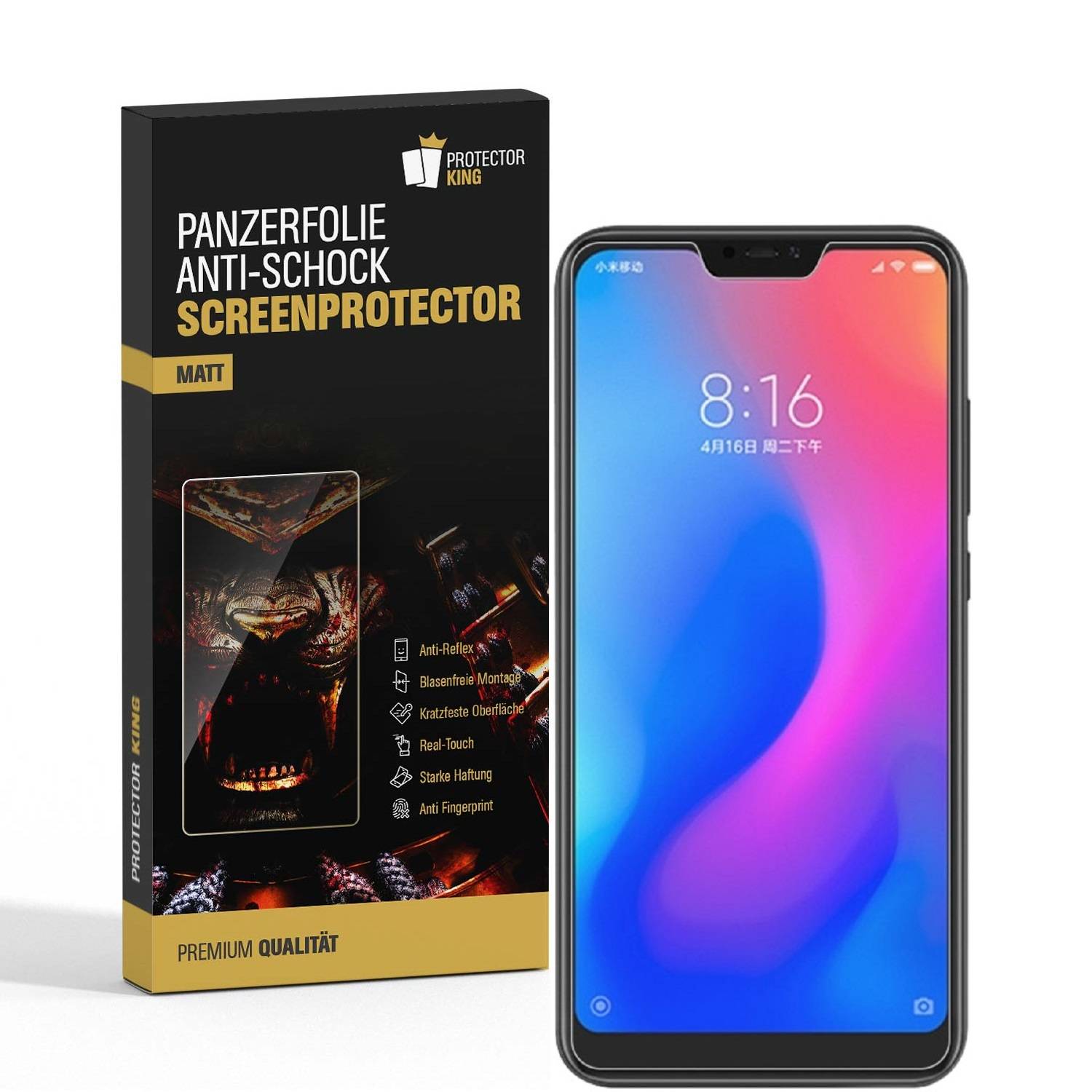 2x Panzerfolie für Xiaomi Redmi Note 6 ANTI-SCHOCK Displayschutzfolie MATT