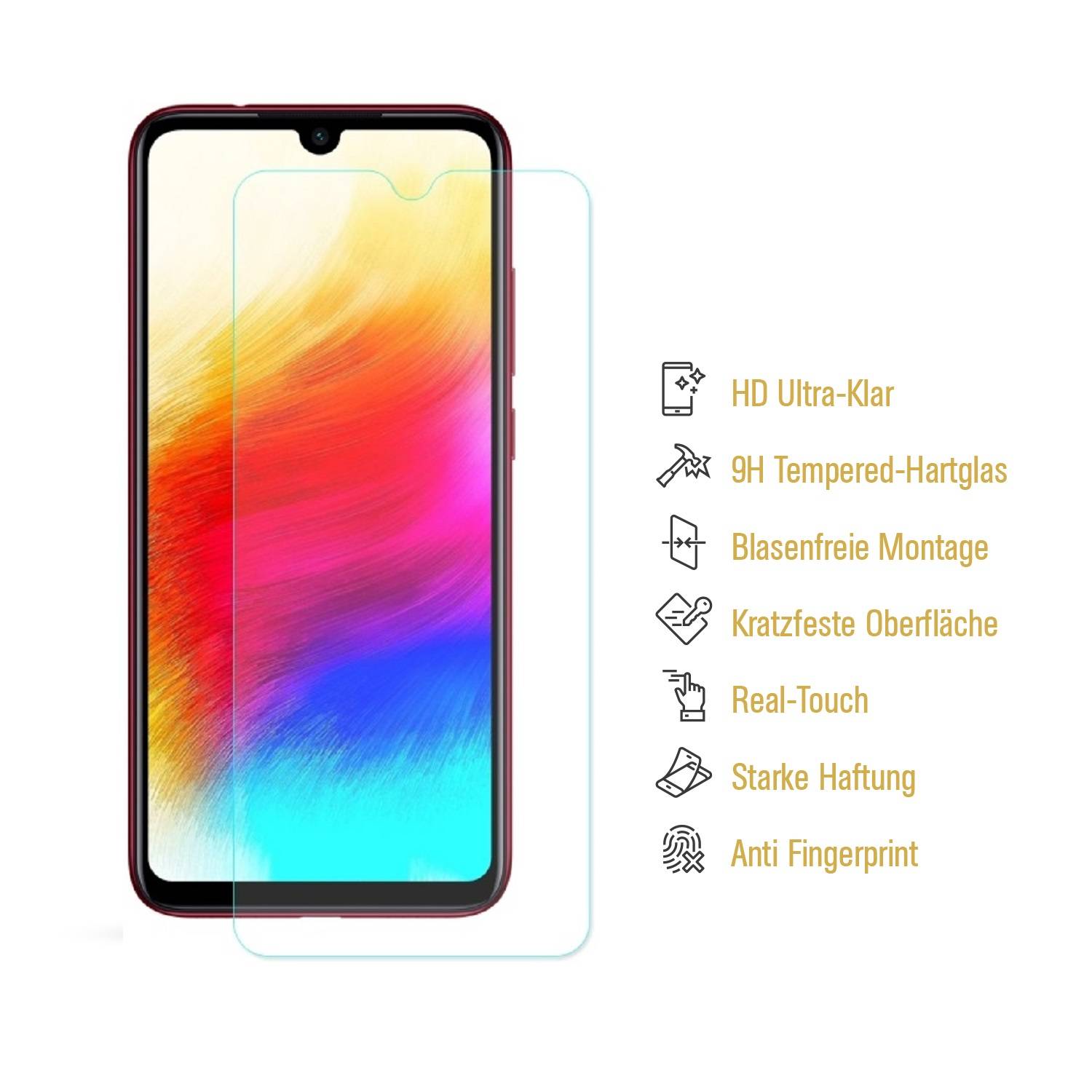 6x 9H Hartglas für Xiaomi Redmi Note 7 Panzerfolie Displayglas Schutzglas KLAR Panzerglas Schutzfolie