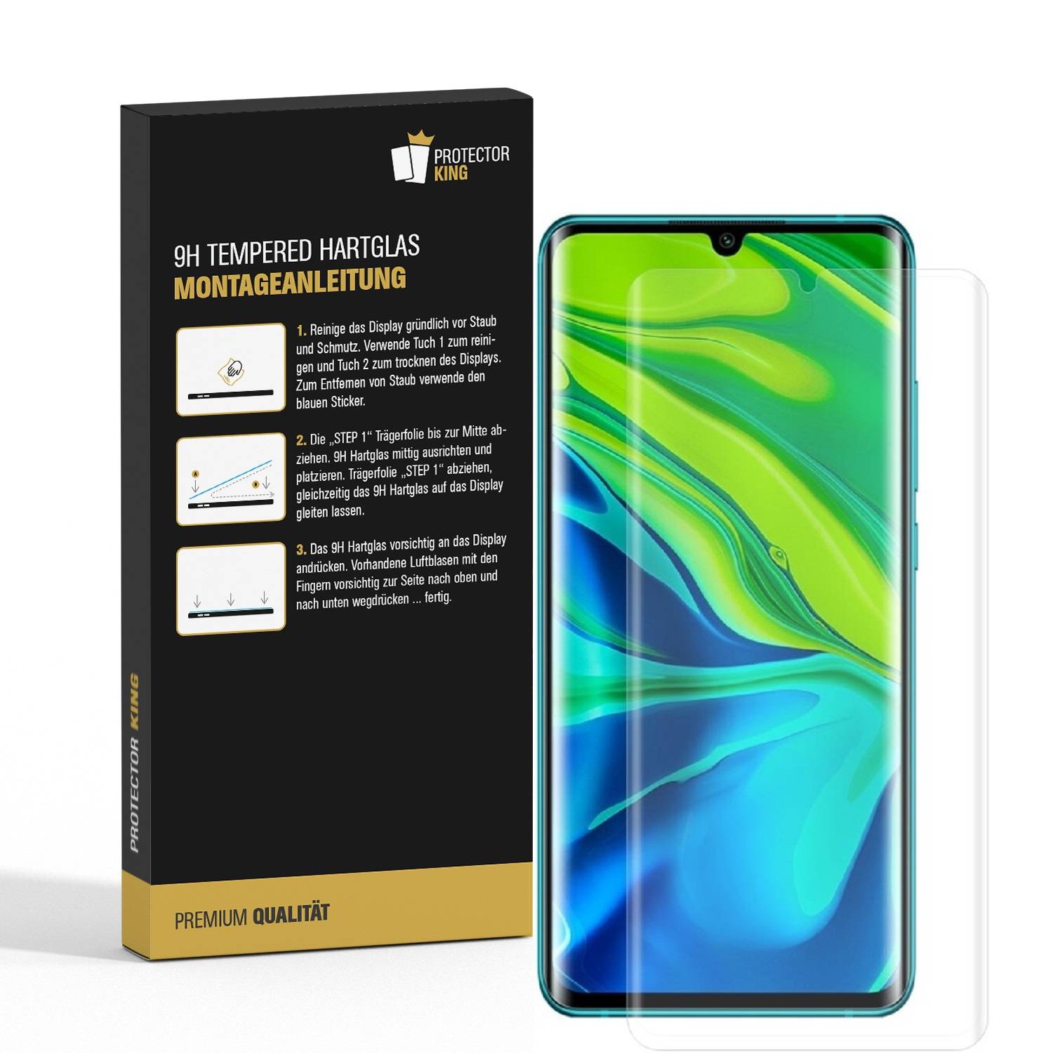3x 9H Hartglas für Xiaomi Mi Note 10 FULL CURVED Displayschutz Panzerfolie Schutzfolie Panzerglas Schutzglas Displayglas Tempered Glasfolie