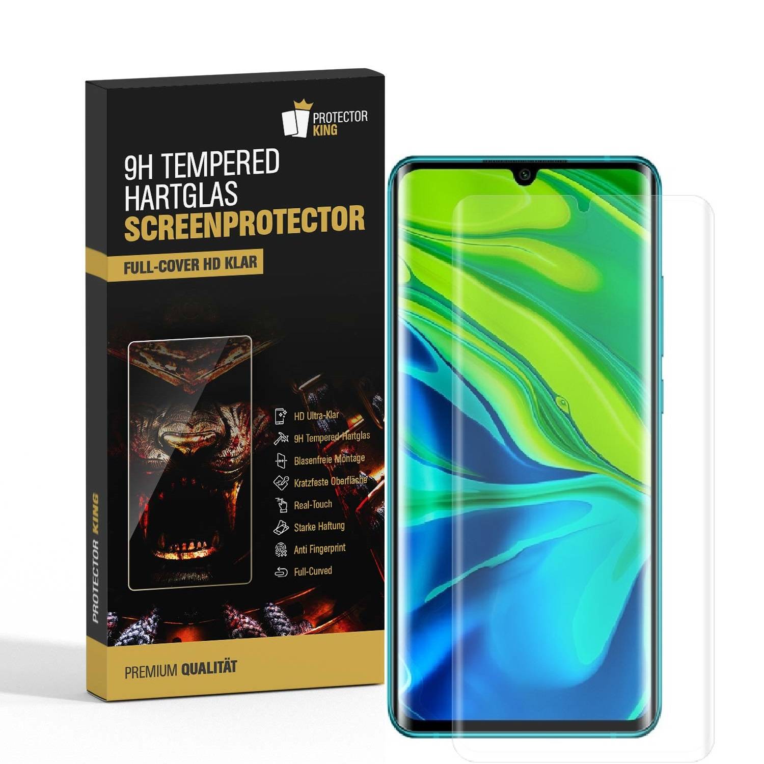 1x 9H Hartglas für Xiaomi Mi Note 10 FULL CURVED Displayschutz Panzerfolie Schutzfolie Panzerglas Schutzglas Displayglas Tempered Glasfolie