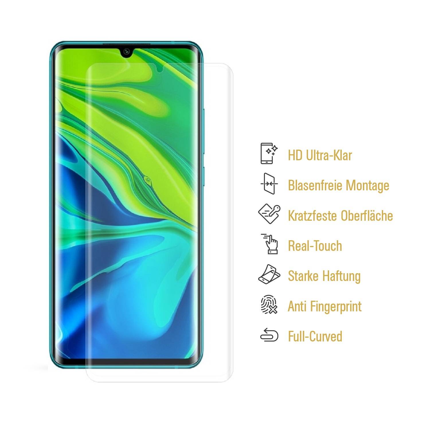 5x Panzerfolie für Xiaomi Mi Note 10 Pro FULL COVER Displayschutzfolie HD KLAR