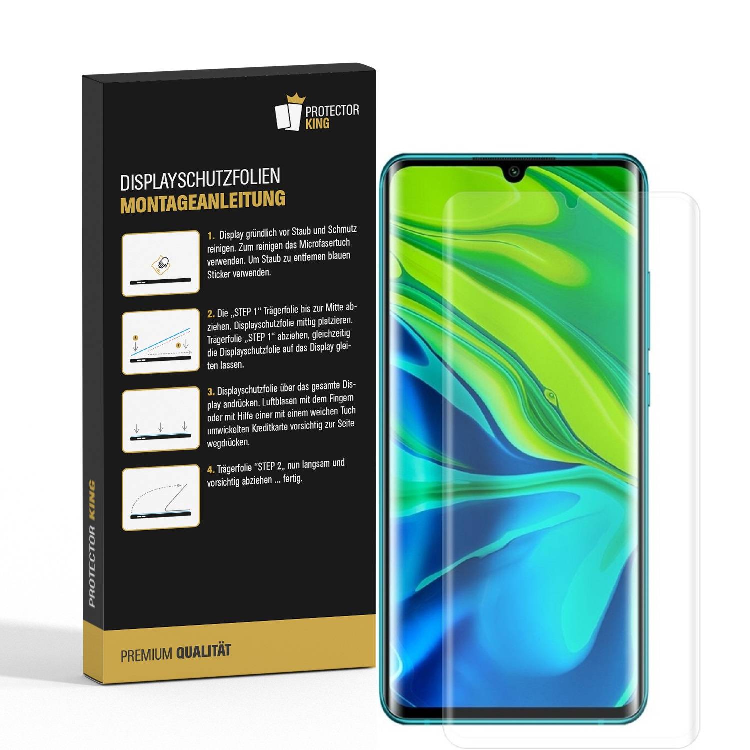 2x Panzerfolie für Xiaomi Mi Note 10 FULL COVER Displayschutzfolie HD KLAR