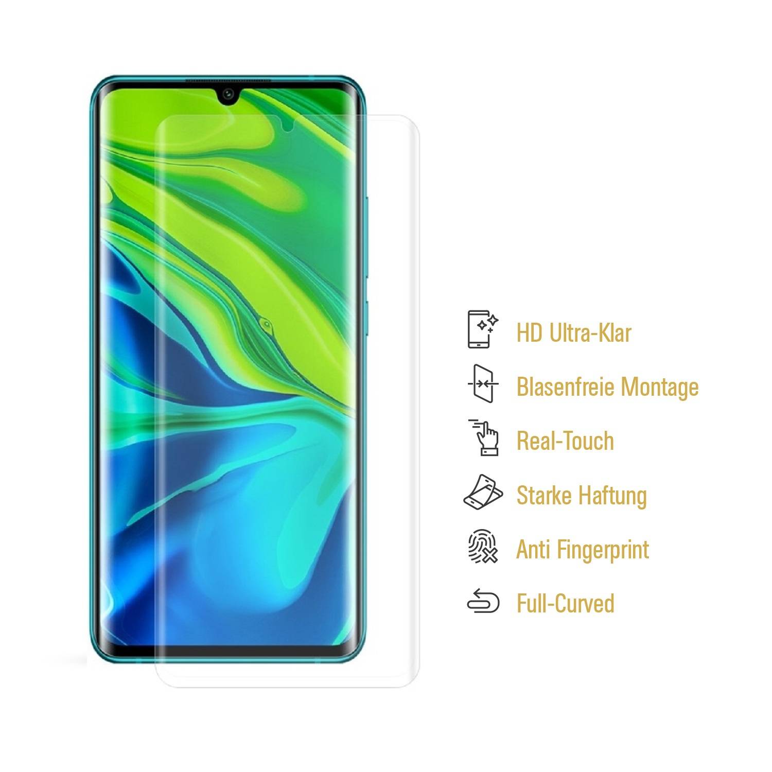 2x Displayfolie für Xiaomi Mi Note 10 Pro FULL COVER Displayschutzfolie HD KLAR