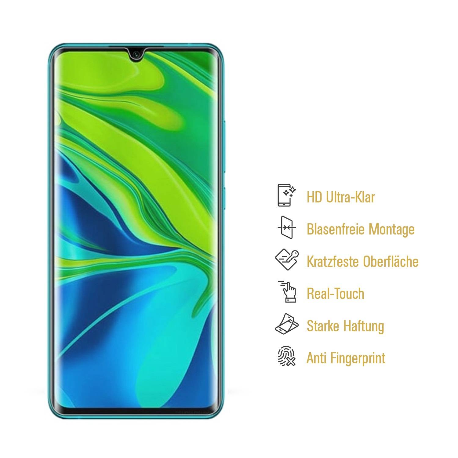 4x Hydrogel-Glass für Xiaomi Mi Note 10 Pro Selbstheilend für Micro Kratzer 3D KLAR Panzerfolie Displayschutz Schutzfolie Screen-Protector
