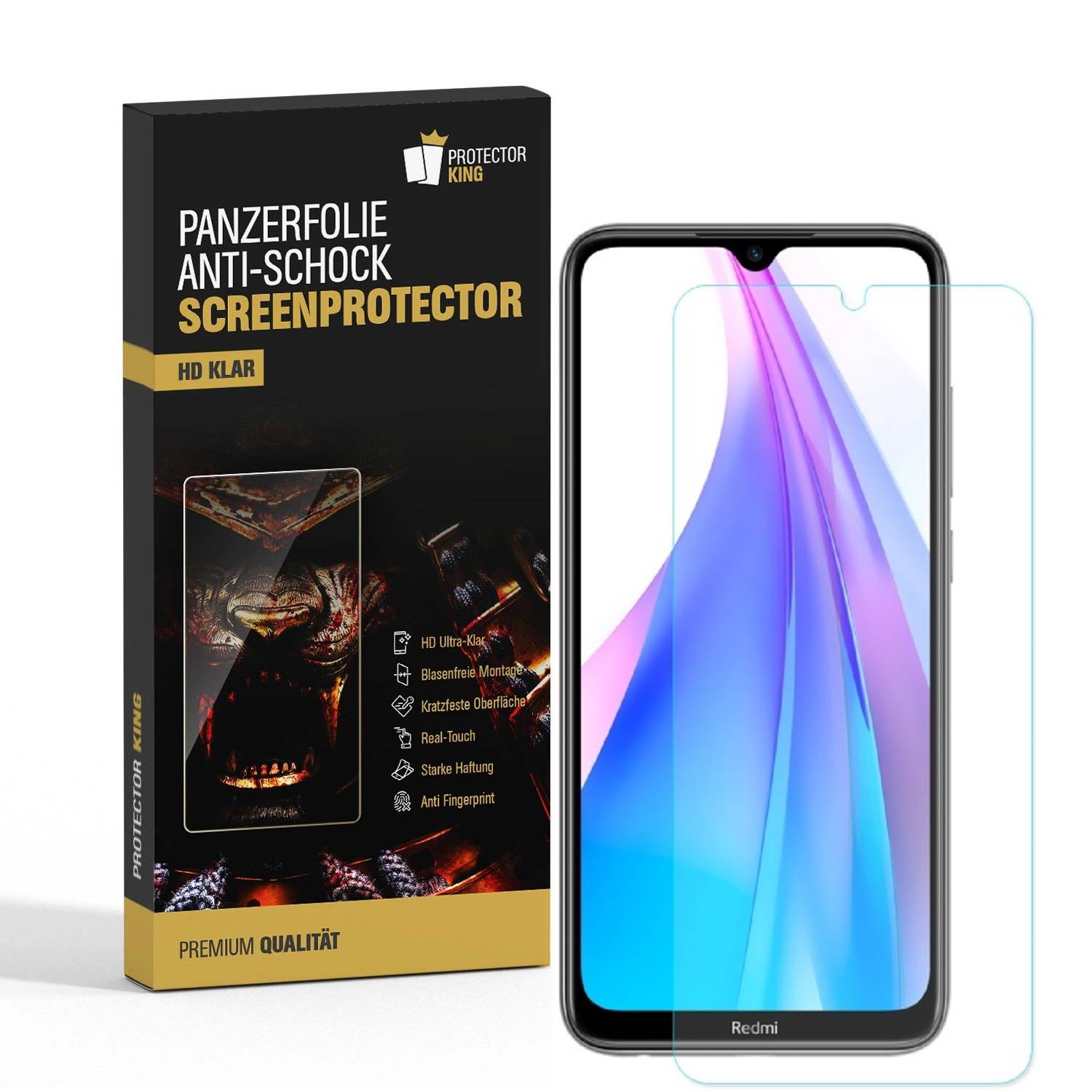 2x Panzerfolie für Xiaomi Mi Note 8 ANTI-SCHOCK Displayschutz Displayfolie KLAR