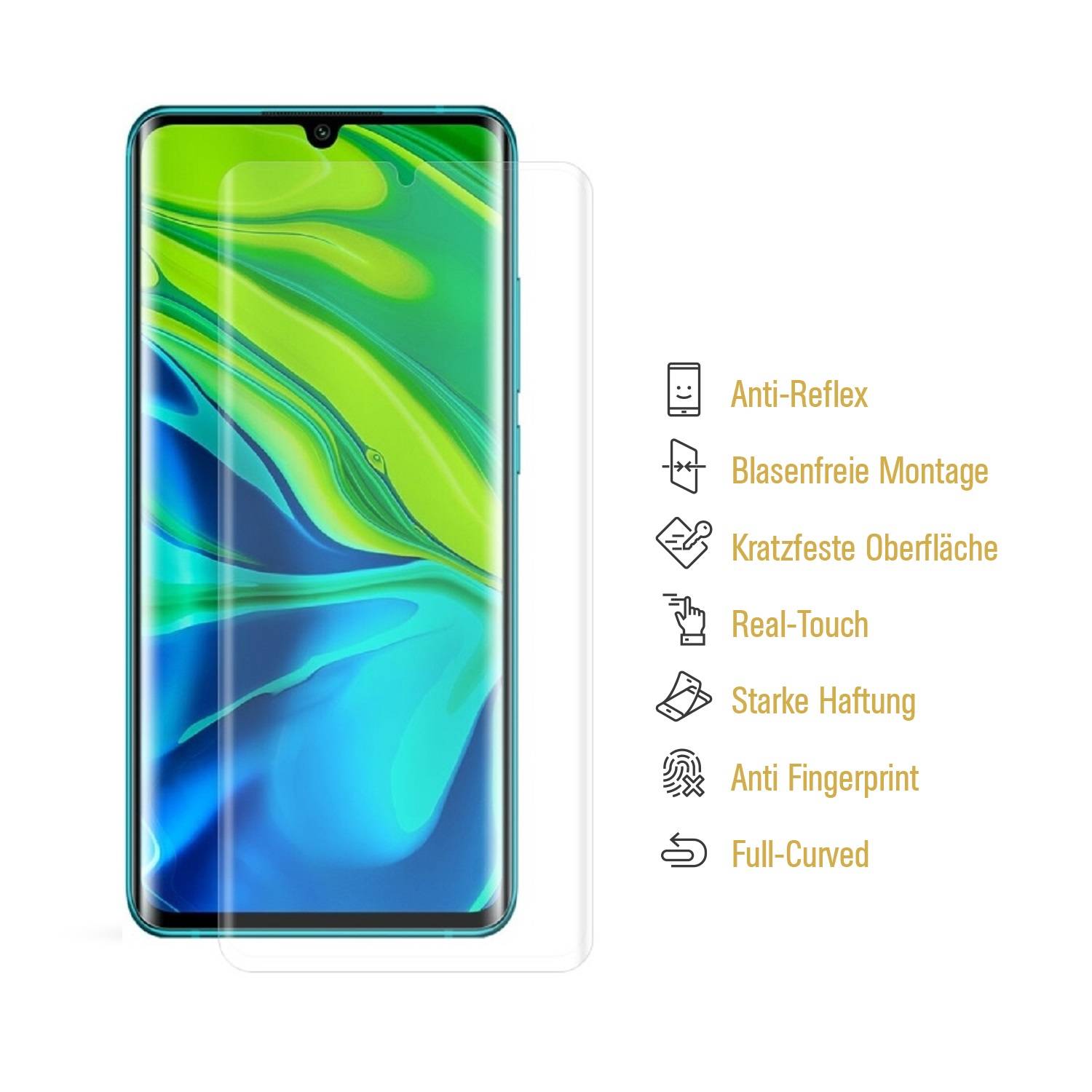 3x Panzerfolie für Xiaomi Mi Note 10 FULL COVER Displayschutz Displayfolie MATT