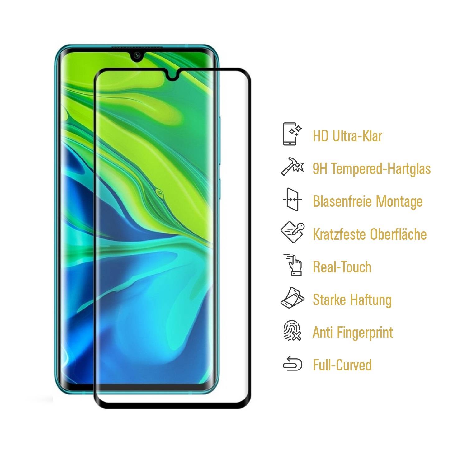 1x 9H Hartglas für Xiaomi Mi Note 10 Pro FULL CURVED Panzerfolie Displayschutz SW