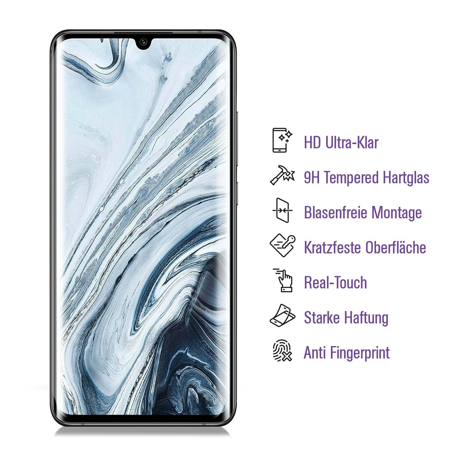 4x UV-Liquid 9H Panzerglas für Xiaomi Mi Note 10 3D KLAR echtes Tempered Panzerhartglas Schutzglas Displayschutz Panzerfolie Schutzfolie Screen