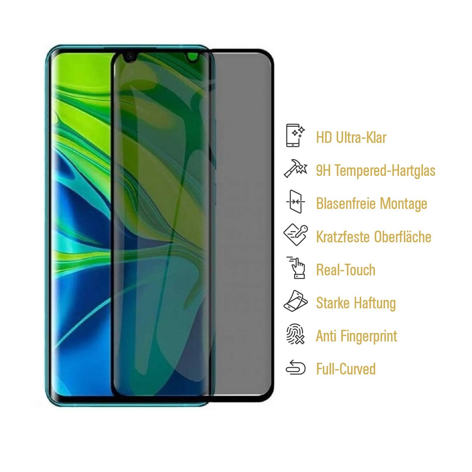 1x Blickschutz 9H Panzerglas für Xiaomi Mi Note 10 ANTI-SPY PRIVACY Sichtschutz Displayschutz Schutzglas Panzerfolie Schutzfolie echtes Tempered