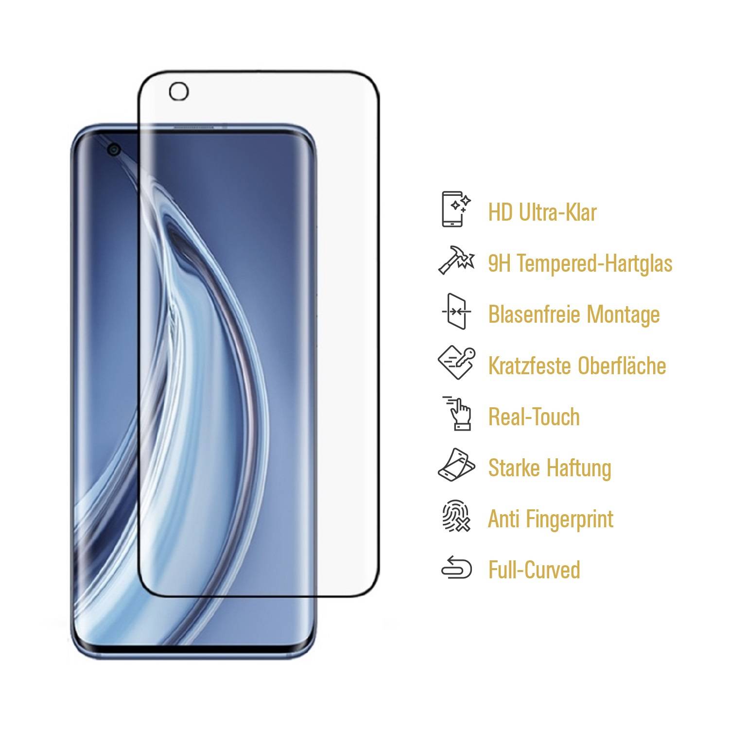 4x 9H Hartglas für Xiaomi Mi 10 FULL CURVED Schutzfolie Schutzglas Displayglas SW Tempered Panzerglas Glasfolie Sicherheitsglas Echtglas