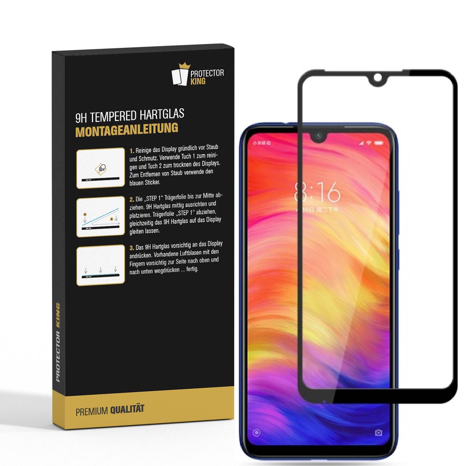 3x 9H Hartglas für Xiaomi Redmi Note 7 FULL COVER Panzerfolie Displayschutz SW Panzerglas Schutzglas Schutzfolie