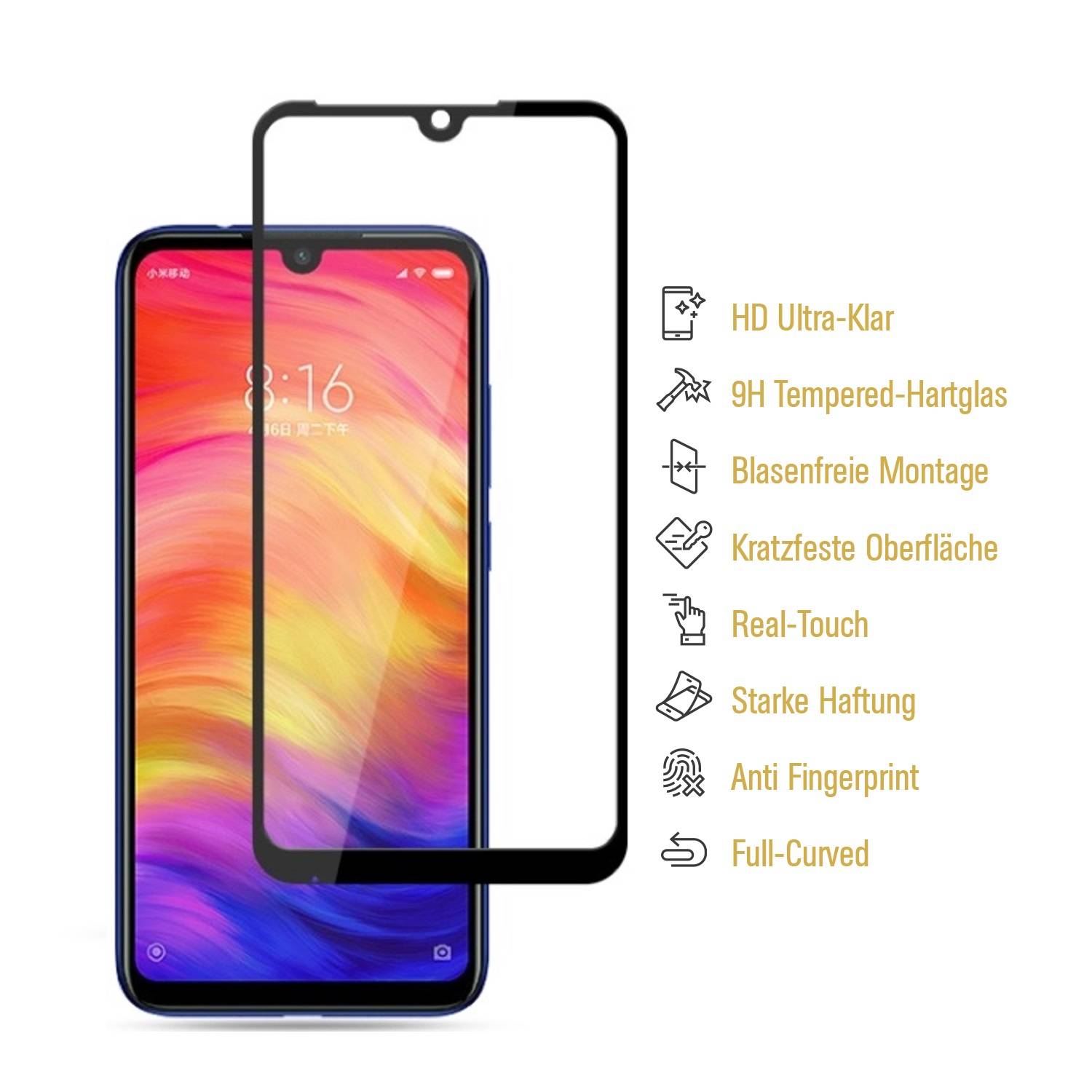6x 9H Hartglas für Xiaomi Redmi Note 7 FULL COVER Panzerfolie Displayschutz SW Panzerglas Schutzglas Schutzfolie
