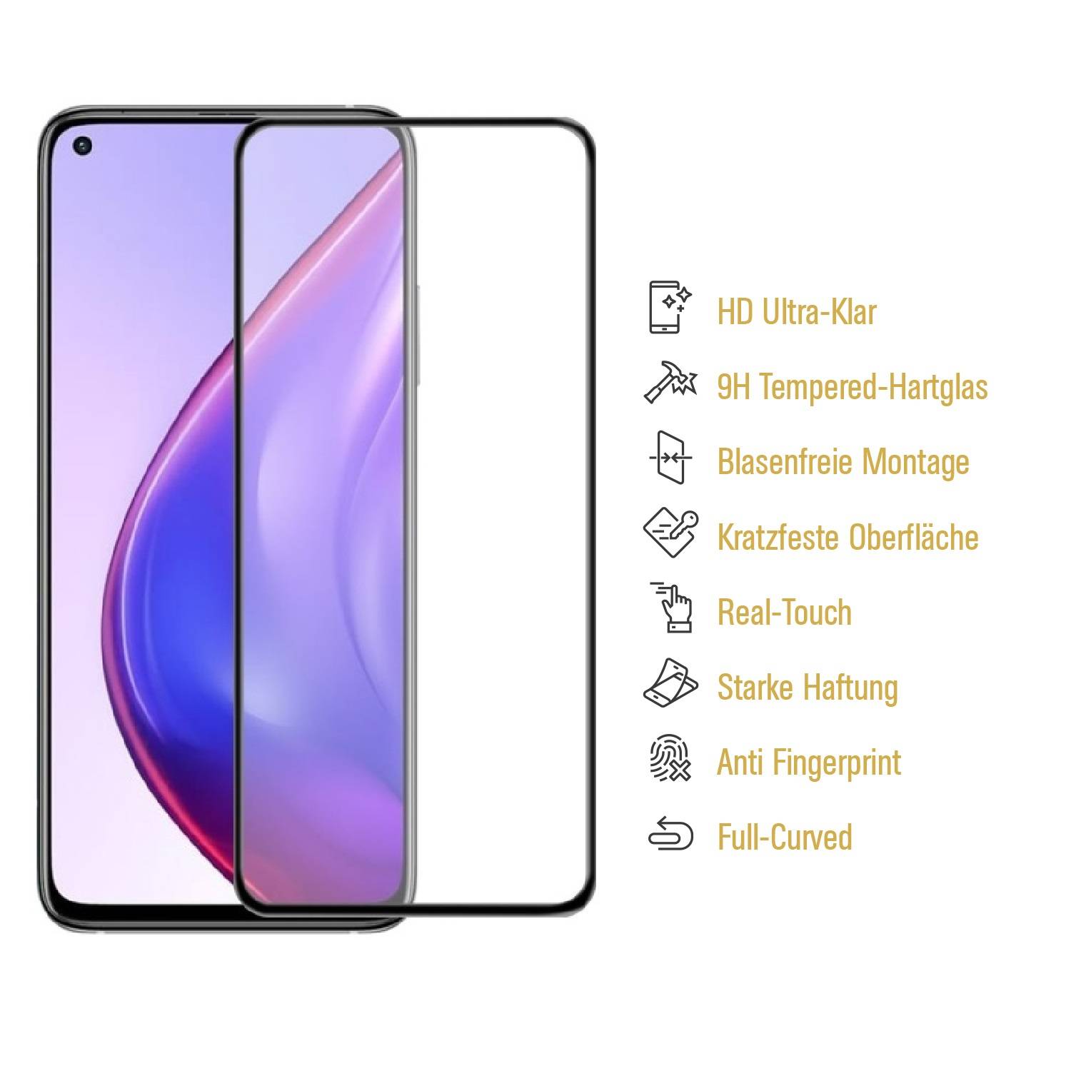 3x 9H Hartglas für Xiaomi Mi 10T FULL COVER Panzerfolie Displayschutz Schwarz HD Panzerglas Schutzglas Schutzfolie