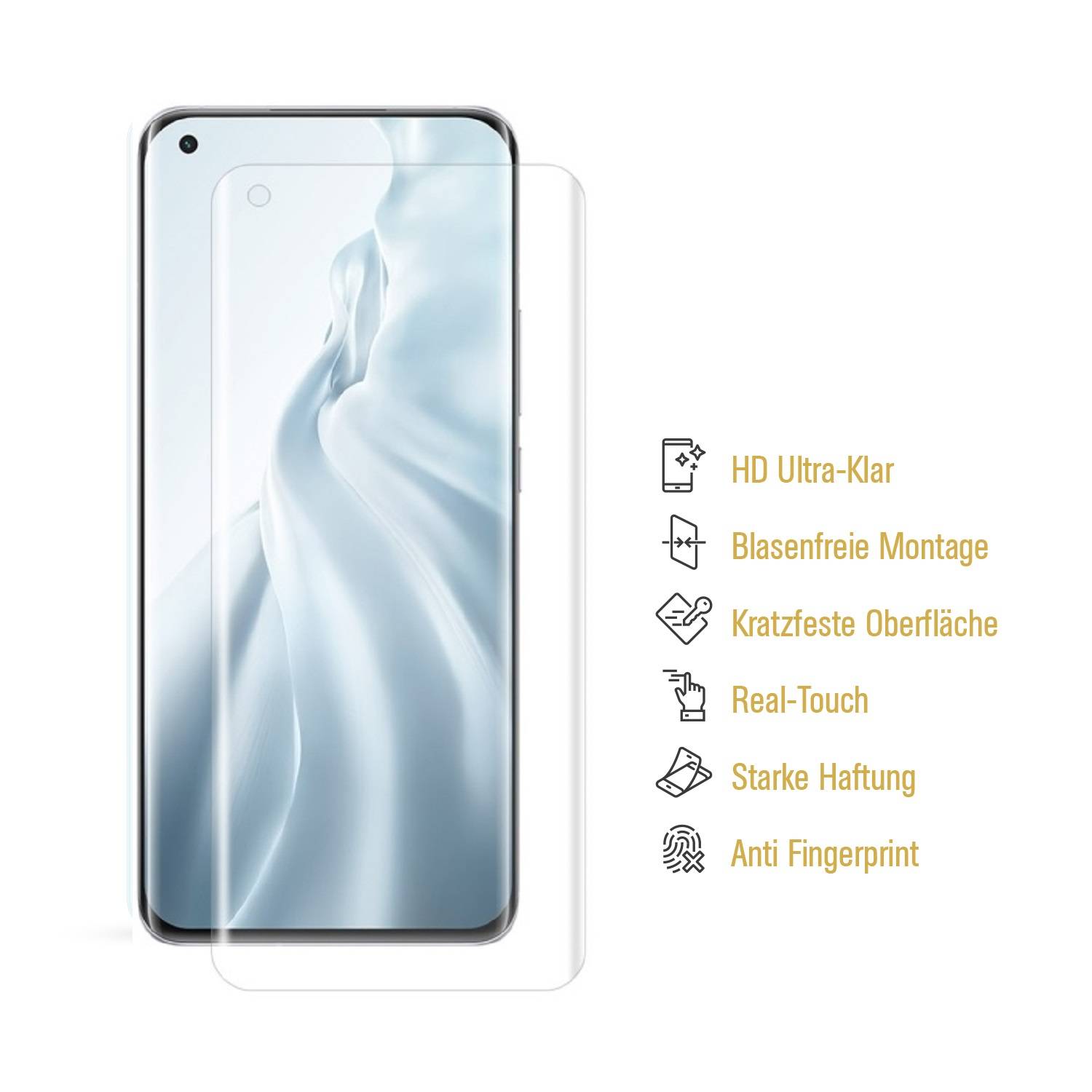 2x Hydrogel-Glass für Xiaomi Mi 11 Selbstheilend für Micro Kratzer 3D KLAR Panzerfolie Displayschutz Schutzfolie Screen-Protector