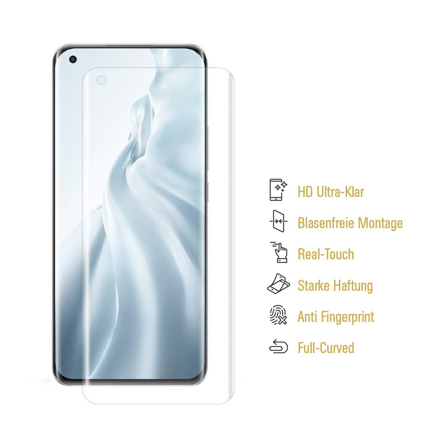 2x Displayfolie für Xiaomi Mi 11 FULL COVER Displayschutzfolie HD KLAR