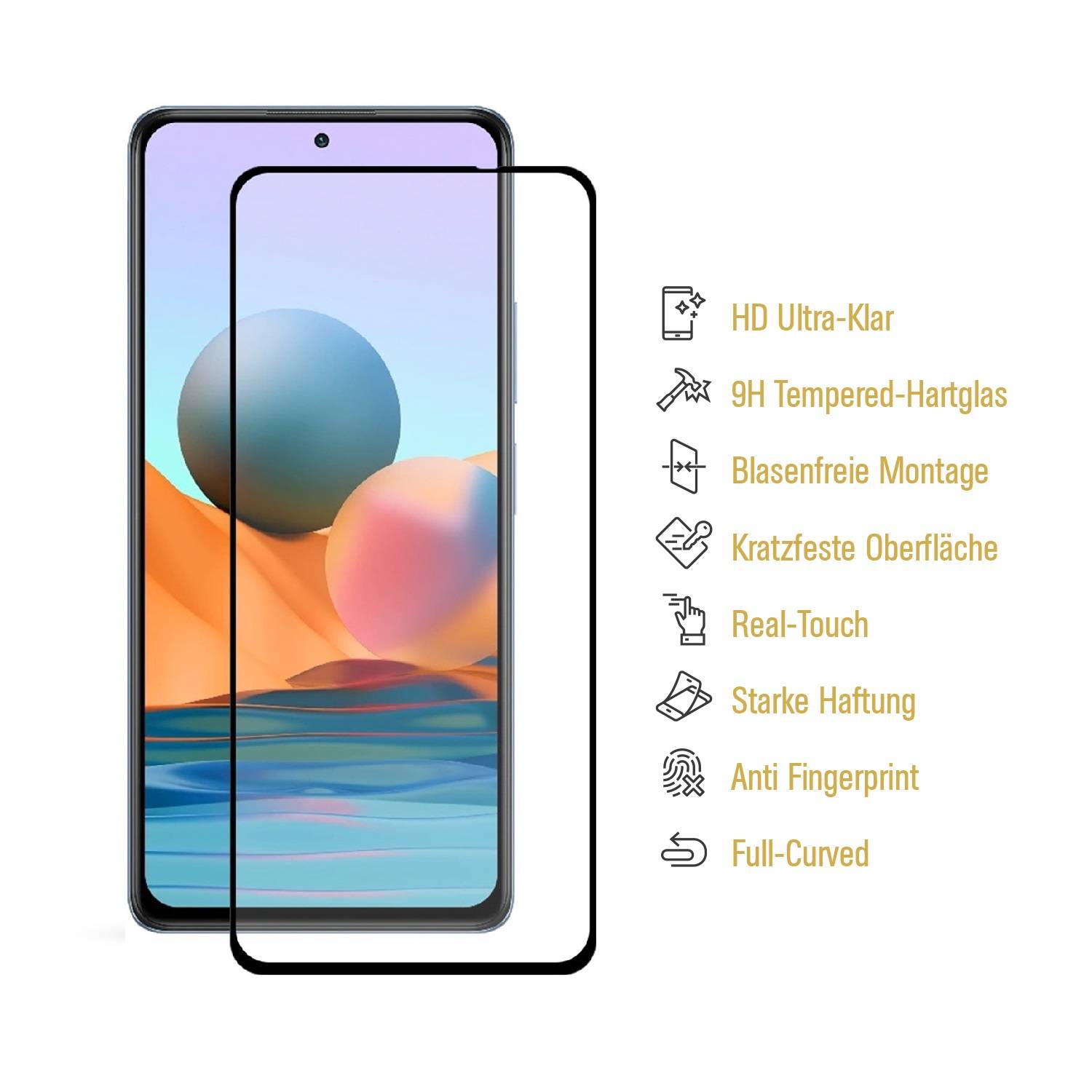1x 9H Hartglas für Xiaomi Redmi Note 10 Pro Max FULL COVER Schutzglas Displayschutz SW Panzerglas Schutzfolie Panzerfolie Displayglas echtes