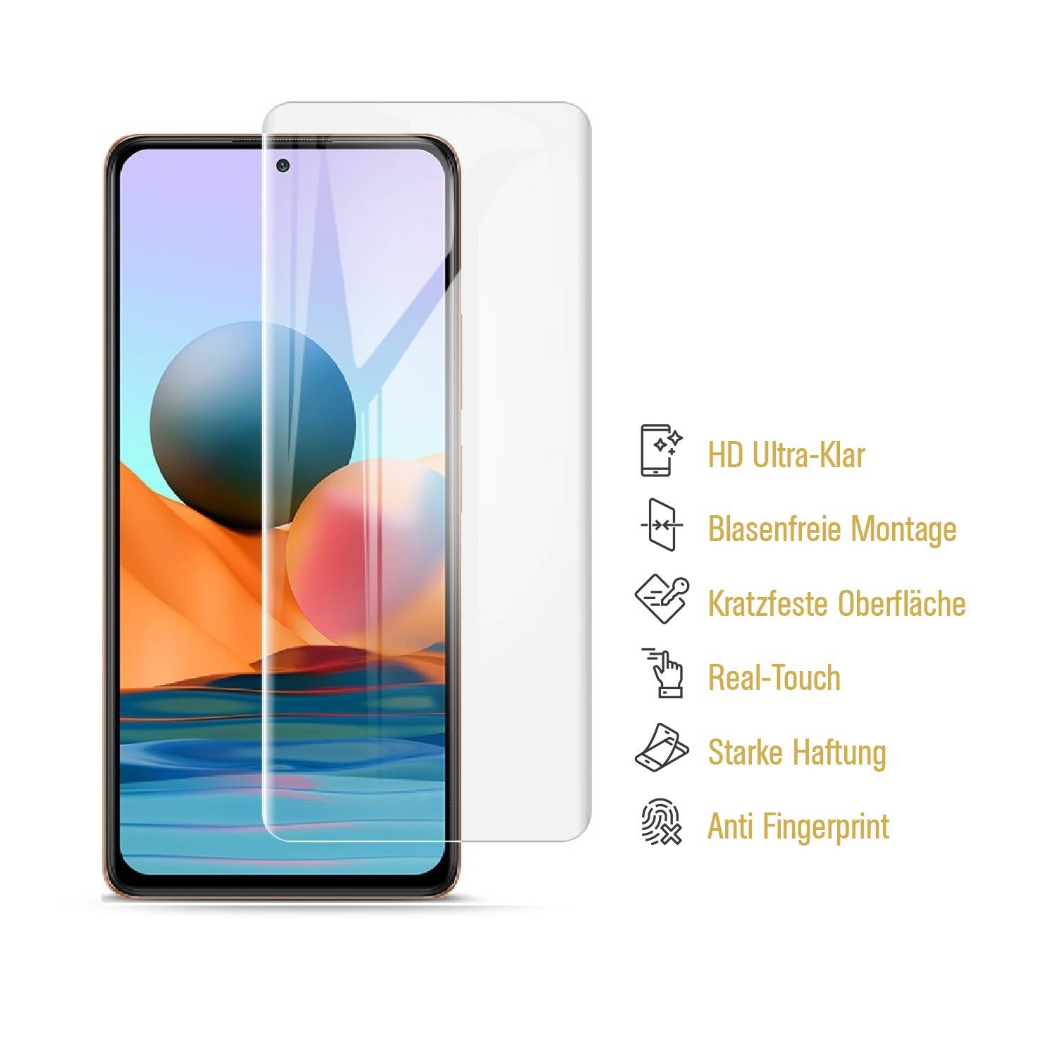 4x Hydrogel-Glass für Xiaomi Redmi Note 10 Selbstheilend für Micro Kratzer 3D KLAR Panzerfolie Displayschutz Schutzfolie Screen-Protector