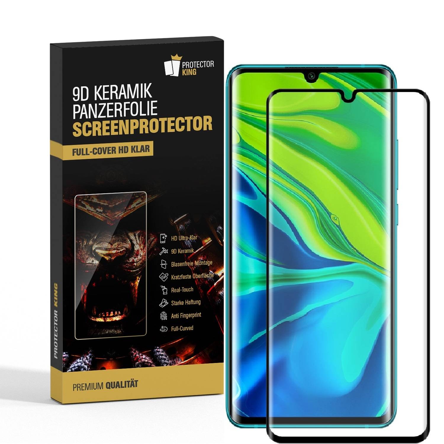 1x 9D Keramik-Glass für Xiaomi Mi Note 10 FULL COVER 3D KLAR Panzerfolie Displayschutz Schutzfolie Ceramic Screen-Protector