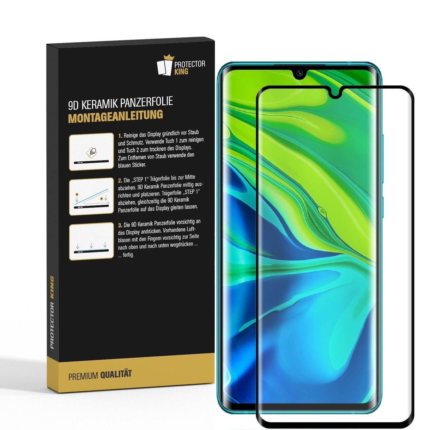 1x 9D Keramik-Glass für Xiaomi Mi Note 10 FULL COVER 3D KLAR Panzerfolie Displayschutz Schutzfolie Ceramic Screen-Protector