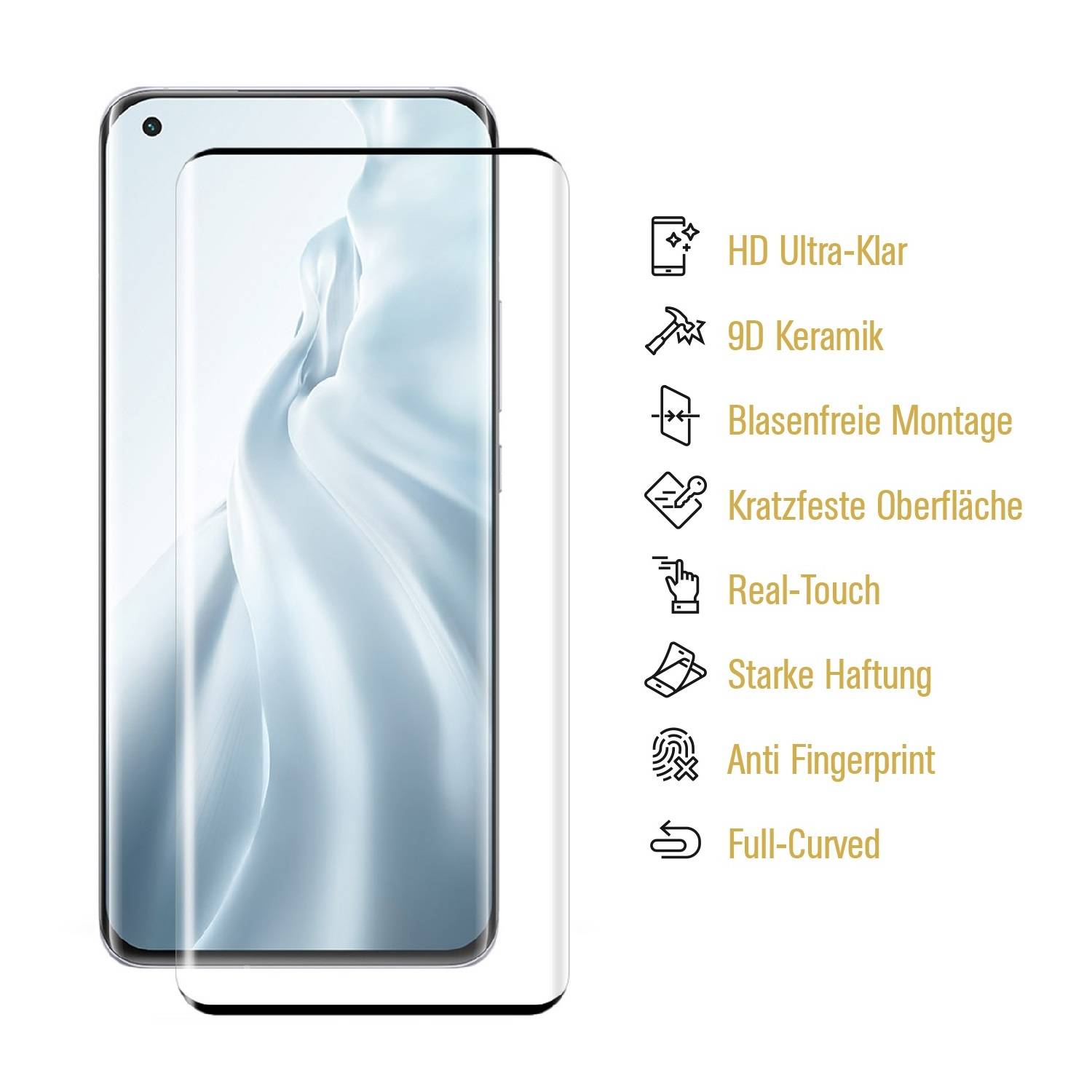 3x 9D Keramik-Glass für Xiaomi Mi 11 Pro FULL COVER 3D KLAR Panzerfolie Displayschutz Schutzfolie Ceramic Screen-Protector
