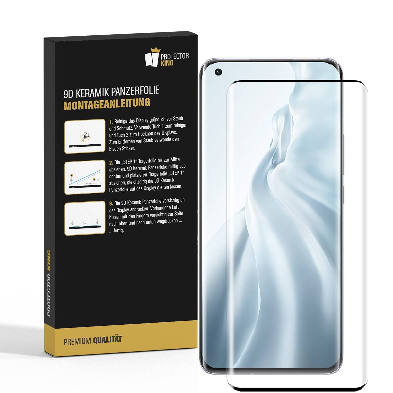 3x 9D Keramik-Glass für Xiaomi Mi 11 Pro FULL COVER 3D KLAR Panzerfolie Displayschutz Schutzfolie Ceramic Screen-Protector