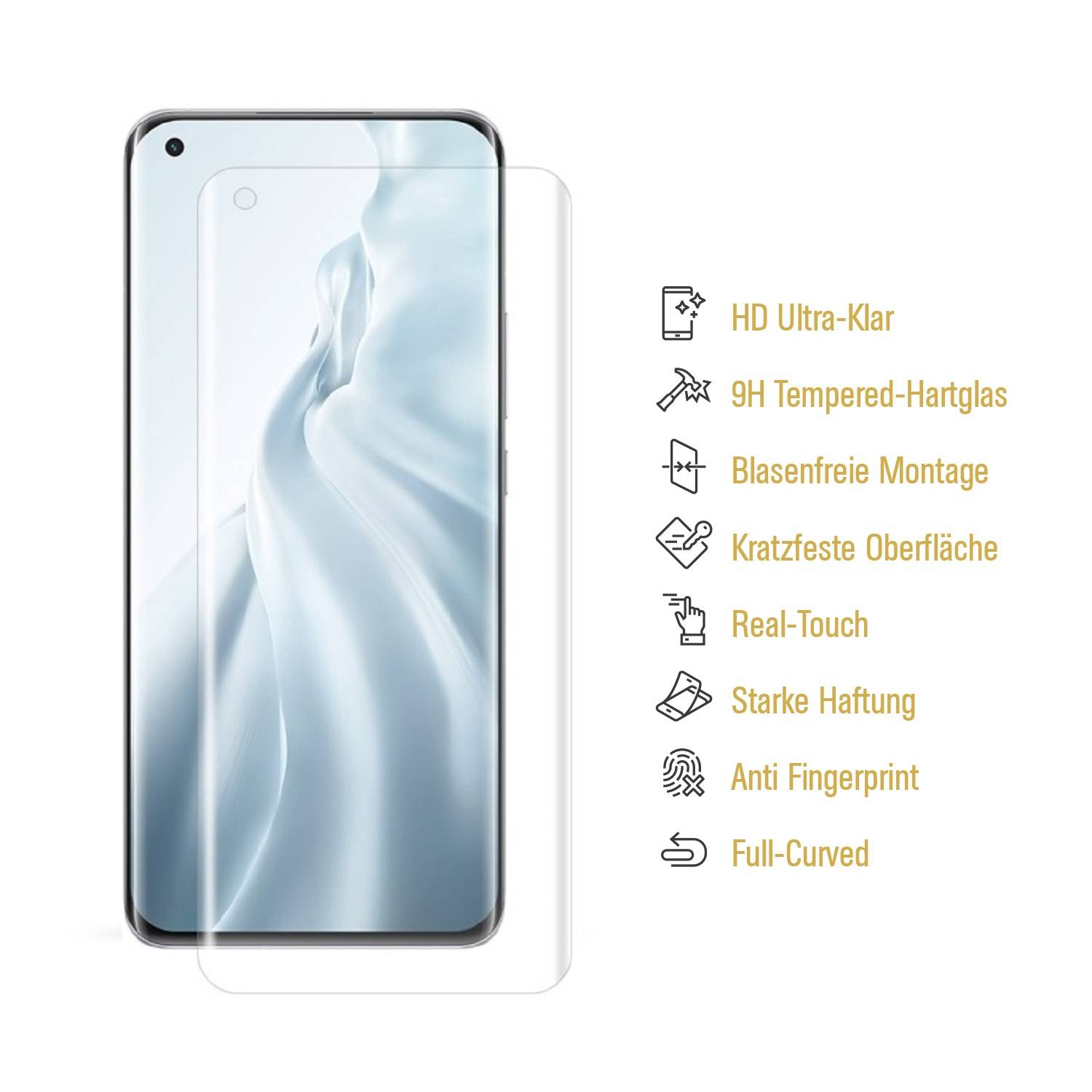 2x 9H Panzerglas für Xiaomi Mi 11 FULL CURVED Displayschutz Schutzglas Panzerfolie Schutzfolie Displayglas Hartglas echtes Tempered Sicherheitsglas
